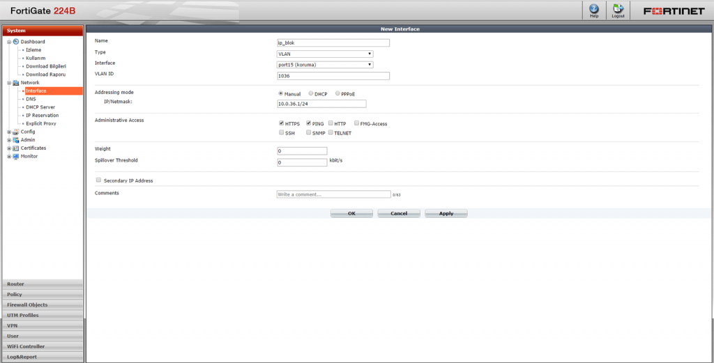 Firewall Vlan Üyeliği