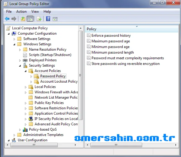Windows 2008 Server ve Windows 7 Parola Kısıtlama
