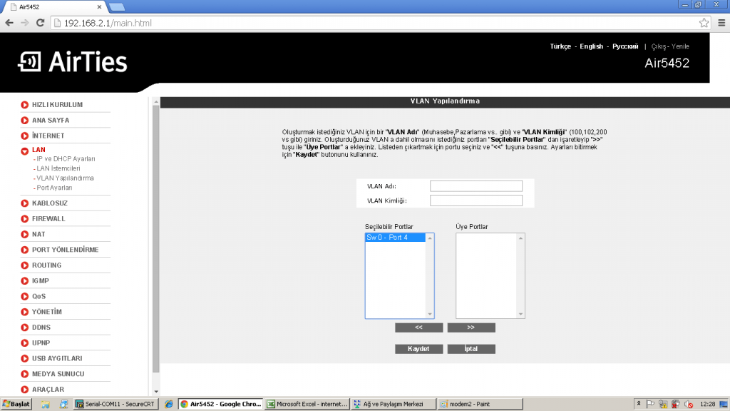Modem Vlan Konfigurasyonu